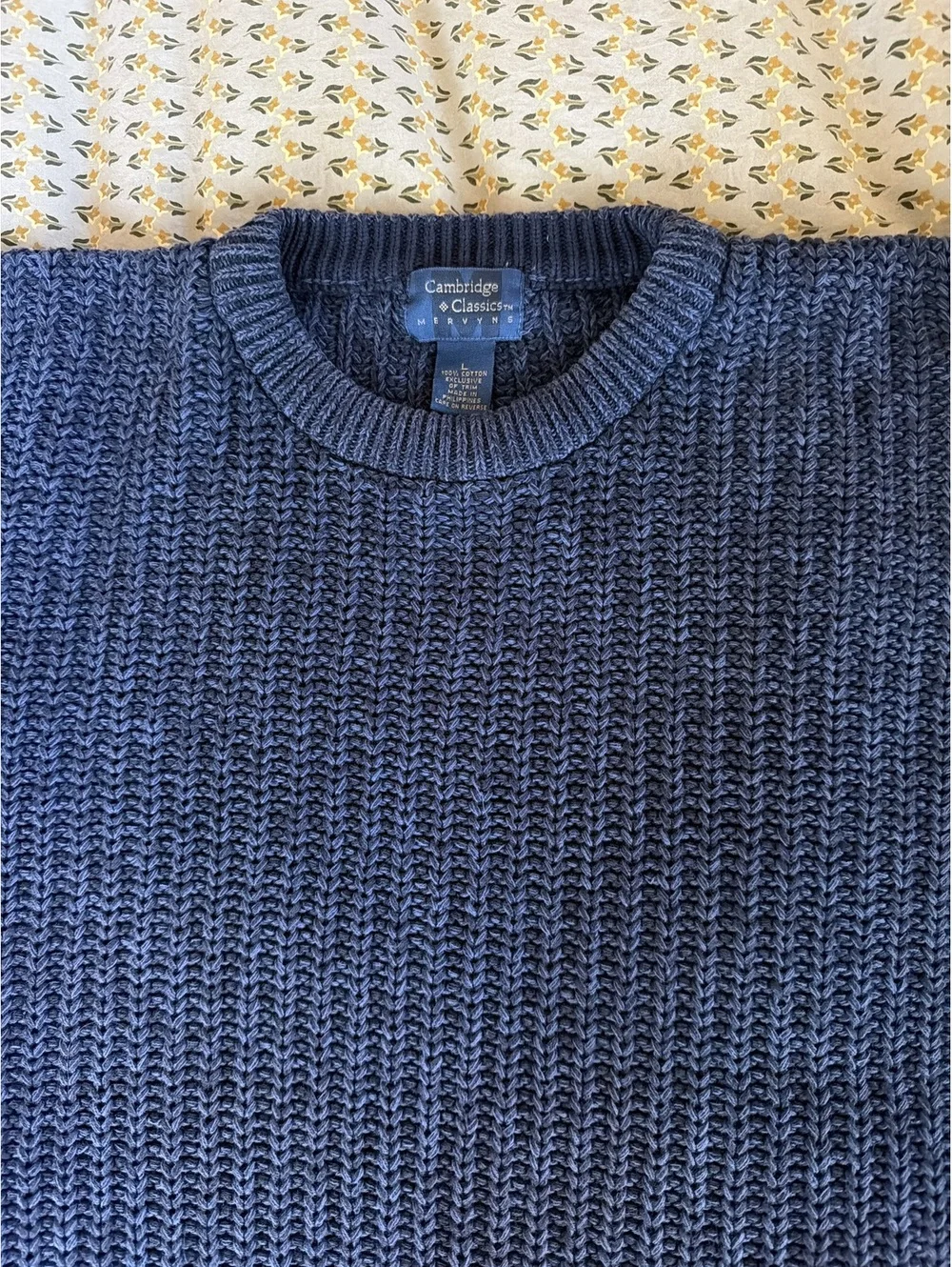 Vintage 1990s Cambridge Classics Blue Chunky Knit Sweater- 100% cotton